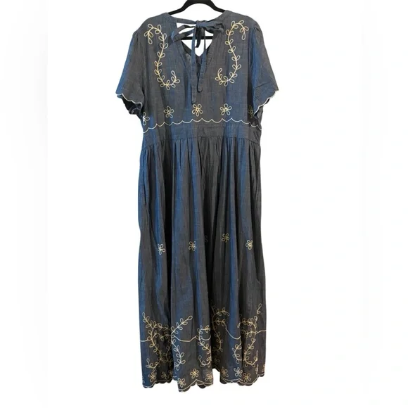 WAYWARD FANCIES ESHAKTI Blue & Cream Embroidered Maxi Dress Size 3X - Picture 3 of 14